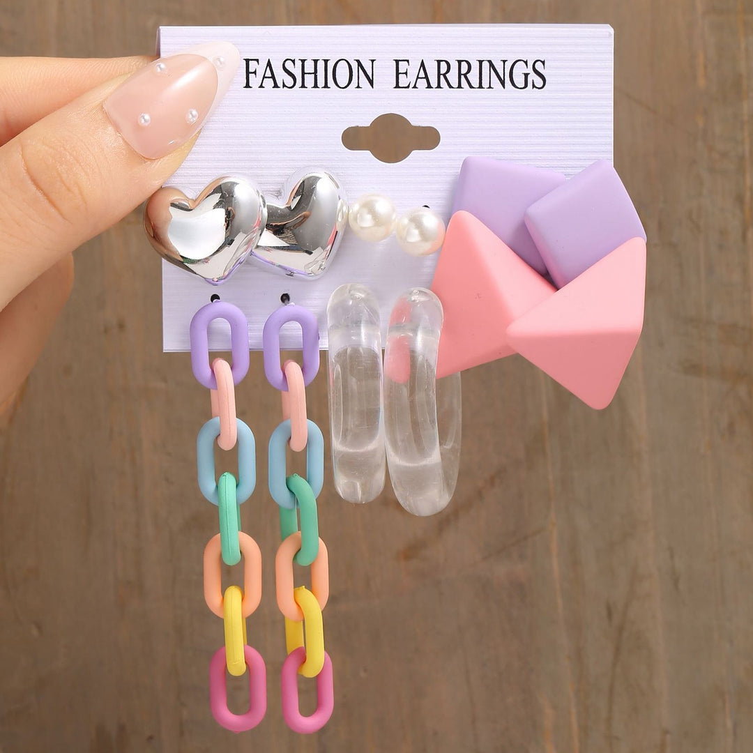 4/6 Pair Stud Earrings Geometric Fade-resistant Smooth Surface Sweet Acrylic Creative Heart Candy Colour Dangle Earrings Image 8