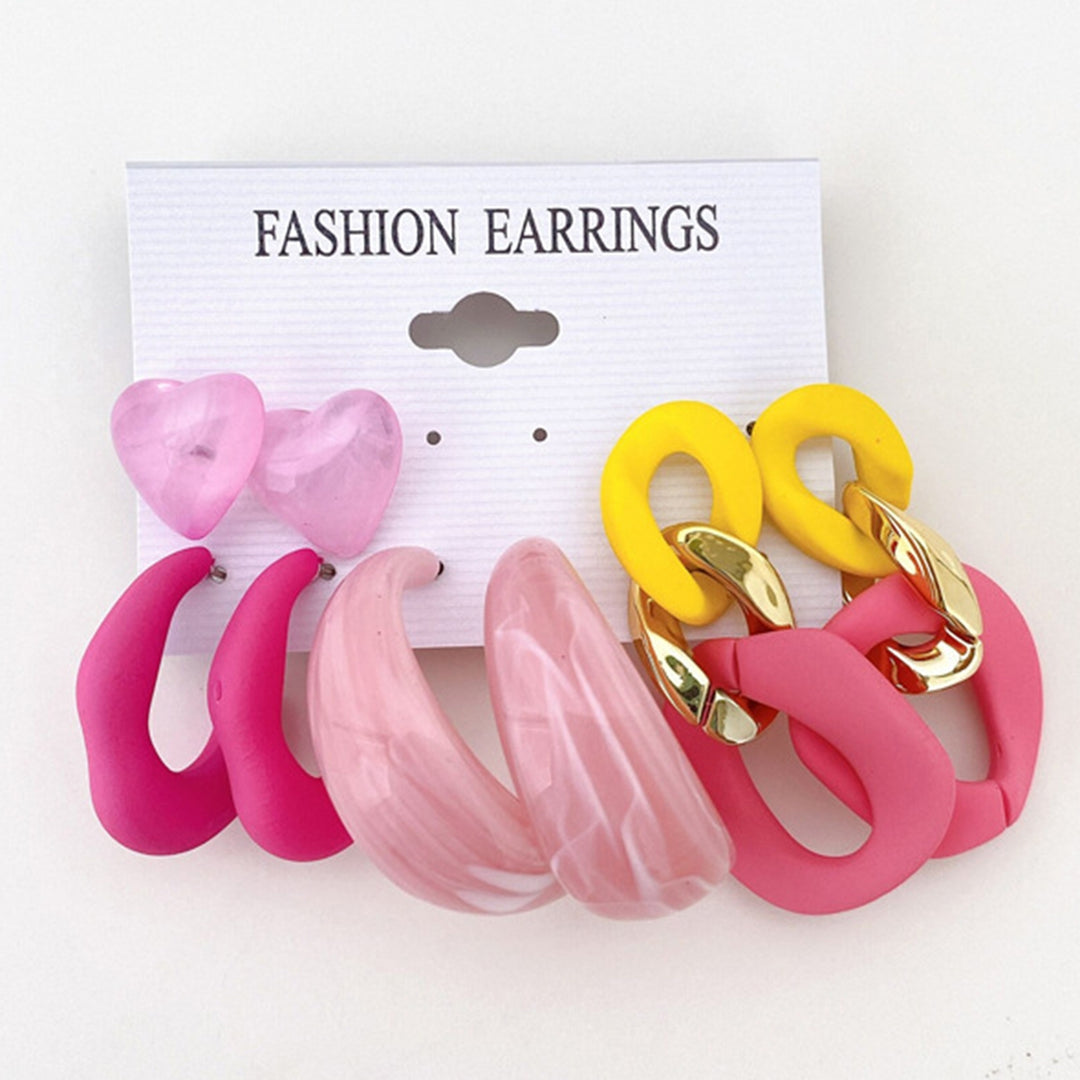 4/6 Pair Stud Earrings Geometric Fade-resistant Smooth Surface Sweet Acrylic Creative Heart Candy Colour Dangle Earrings Image 9