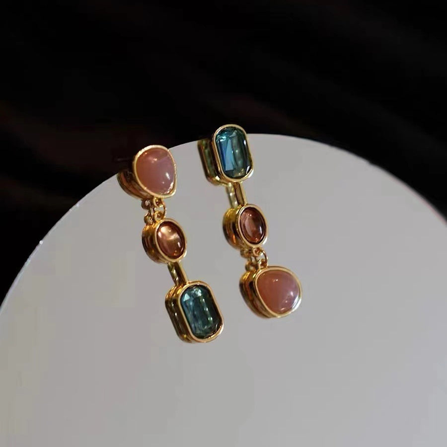 1 Pair Dangle Earrings Medieval Asymmetric Elegant Contrast Color Natural Stones Drop Earrings Jewelry Accessories Image 1