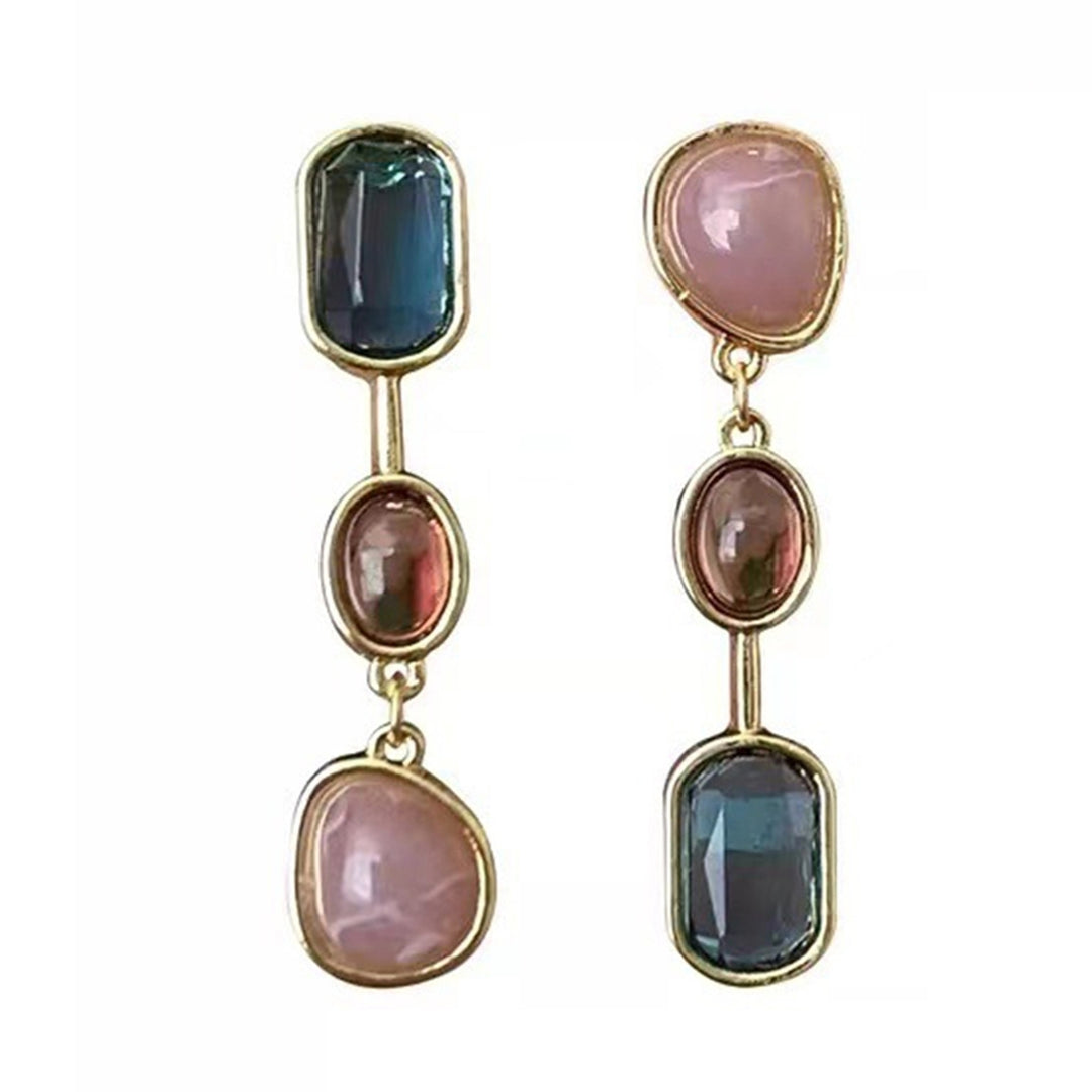 1 Pair Dangle Earrings Medieval Asymmetric Elegant Contrast Color Natural Stones Drop Earrings Jewelry Accessories Image 4