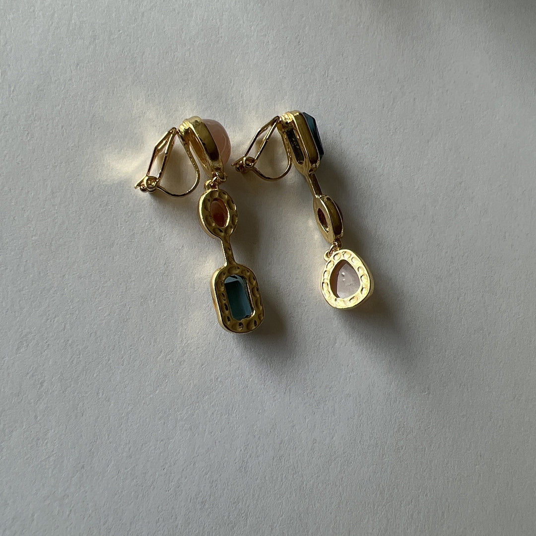1 Pair Dangle Earrings Medieval Asymmetric Elegant Contrast Color Natural Stones Drop Earrings Jewelry Accessories Image 7