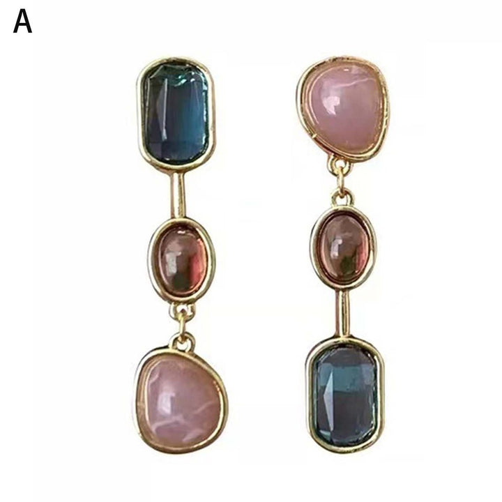 1 Pair Dangle Earrings Medieval Asymmetric Elegant Contrast Color Natural Stones Drop Earrings Jewelry Accessories Image 9