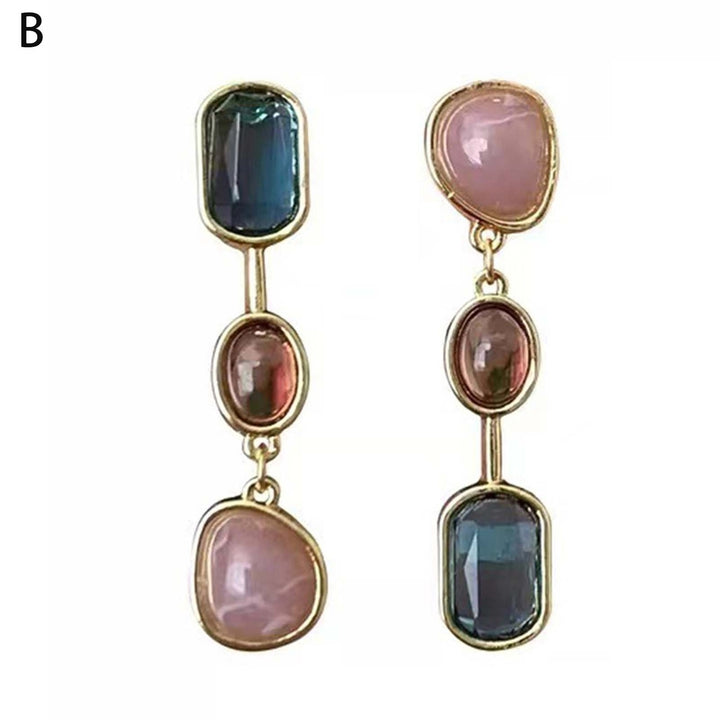 1 Pair Dangle Earrings Medieval Asymmetric Elegant Contrast Color Natural Stones Drop Earrings Jewelry Accessories Image 10