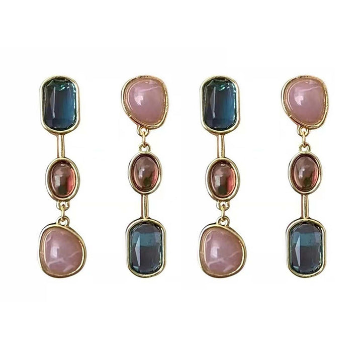1 Pair Dangle Earrings Medieval Asymmetric Elegant Contrast Color Natural Stones Drop Earrings Jewelry Accessories Image 11