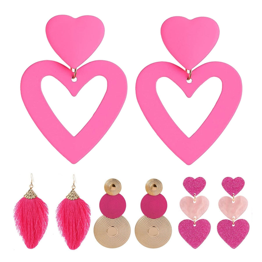 1 Pair Pink Series Women Earrings Geometric Hypoallergenic Love Heart Round Tassels Hoop Girls Earrings Fashion Image 1