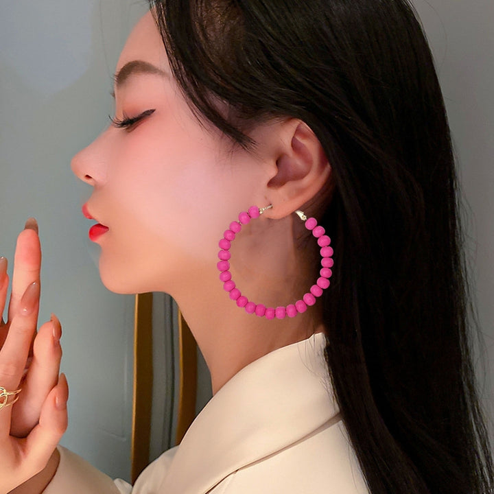 1 Pair Pink Series Women Earrings Geometric Hypoallergenic Love Heart Round Tassels Hoop Girls Earrings Fashion Image 4