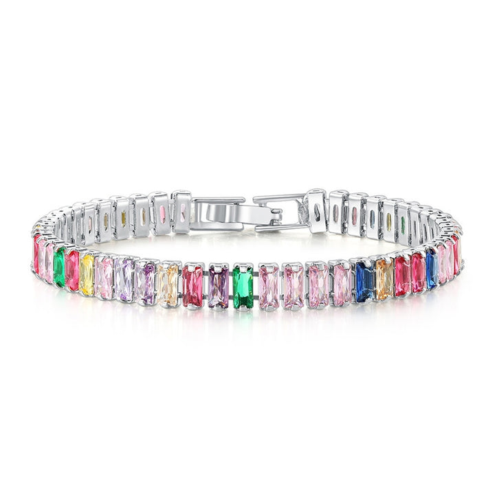 Women Bracelet Colorful Cubic Zirconia Jewelry Rectangular Rhinestones Bracelet Birthday Gift Image 2