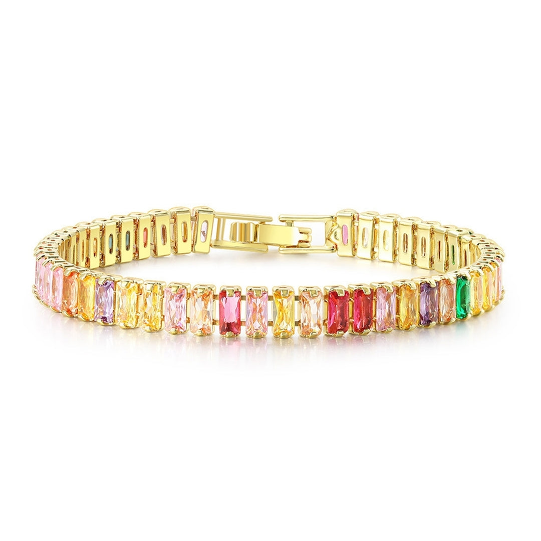 Women Bracelet Colorful Cubic Zirconia Jewelry Rectangular Rhinestones Bracelet Birthday Gift Image 3