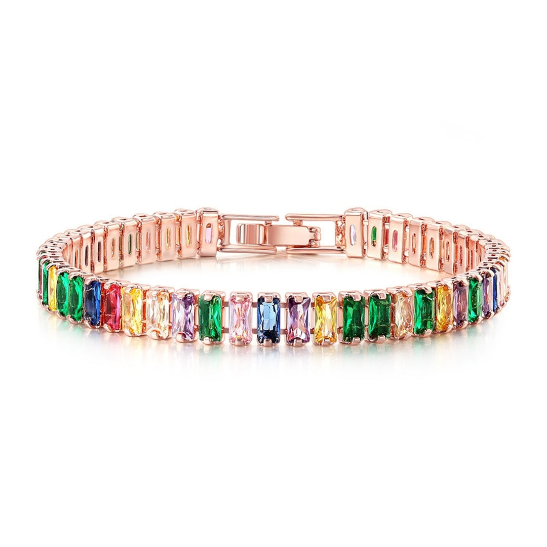 Women Bracelet Colorful Cubic Zirconia Jewelry Rectangular Rhinestones Bracelet Birthday Gift Image 4