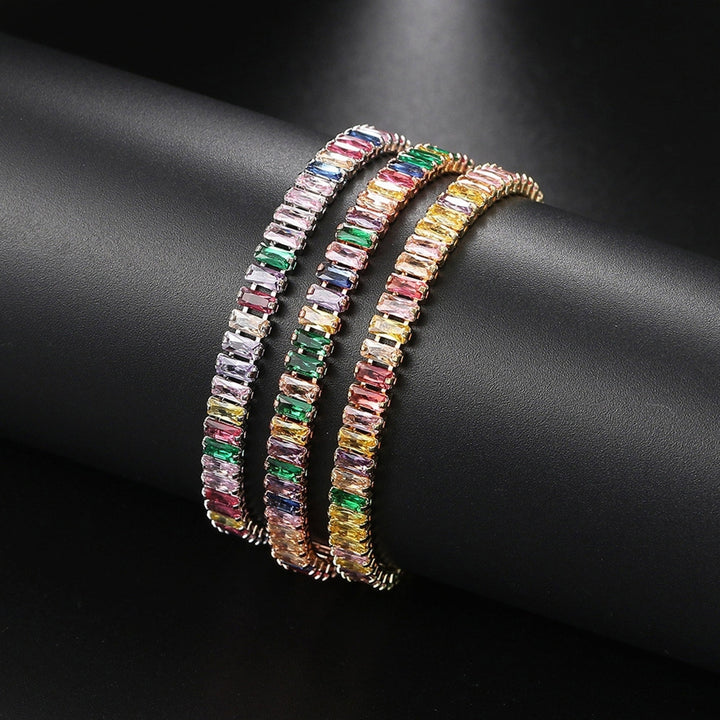 Women Bracelet Colorful Cubic Zirconia Jewelry Rectangular Rhinestones Bracelet Birthday Gift Image 10