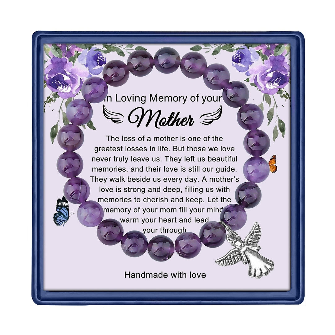 Purple Beads Bracelet Glossy Finish Angel Pendant Electroplating Jewelry Accessory for Girls Granddaughter Image 1