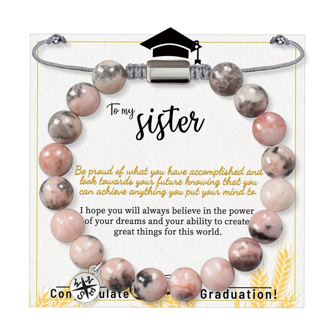 8MM Pink Beads Bracelet with Inspirational Card Adjustable Daughter Girls Natural Stone Round Beads Bracelet Graduation Image 2