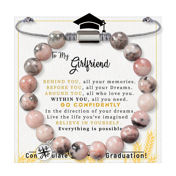 8MM Pink Beads Bracelet with Inspirational Card Adjustable Daughter Girls Natural Stone Round Beads Bracelet Graduation Image 3