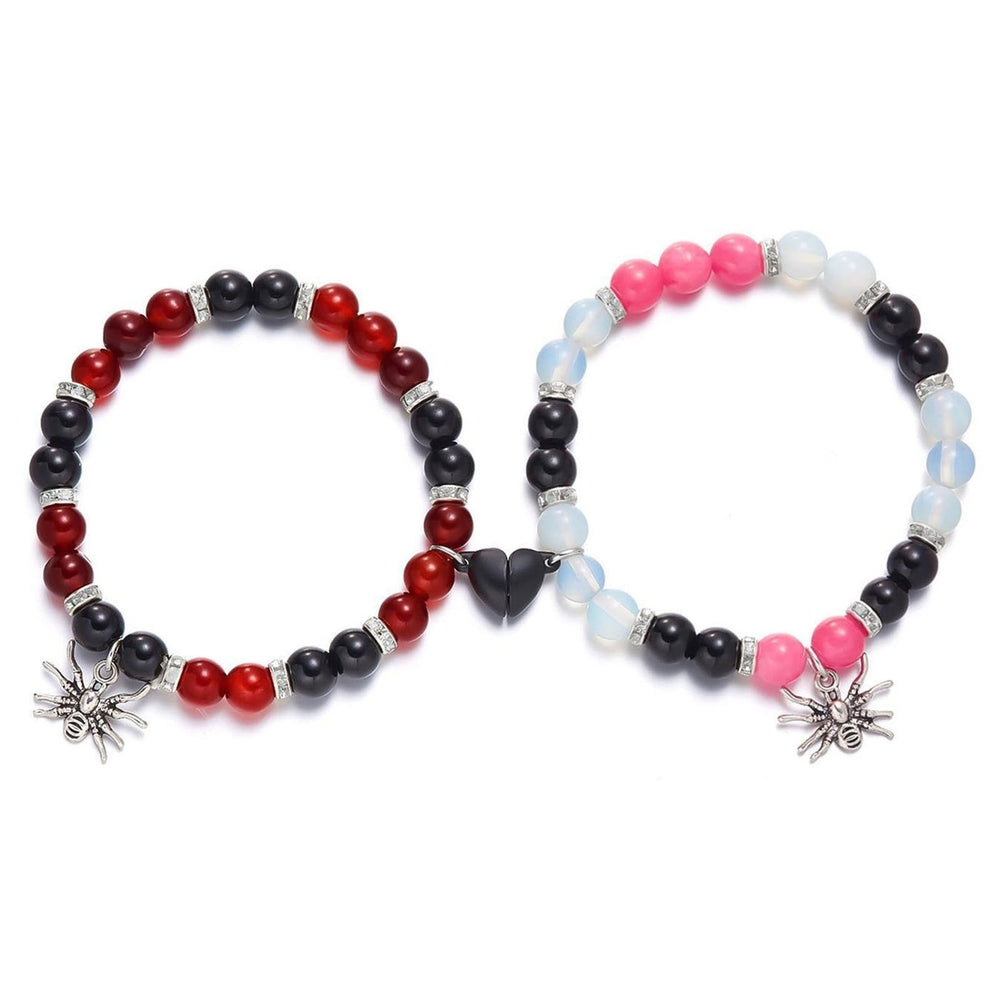 1 Pair Spider Pendant Heart Magnetic Suction Couple Bracelet Halloween Elastic Colorful Beads Bracelets Jewelry Gift Image 2