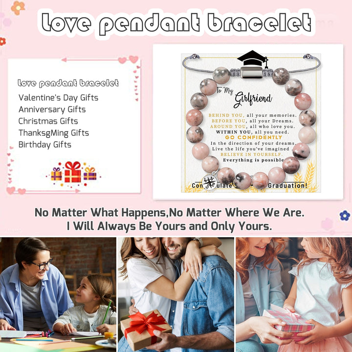 8MM Pink Beads Bracelet with Inspirational Card Adjustable Daughter Girls Natural Stone Round Beads Bracelet Graduation Image 6