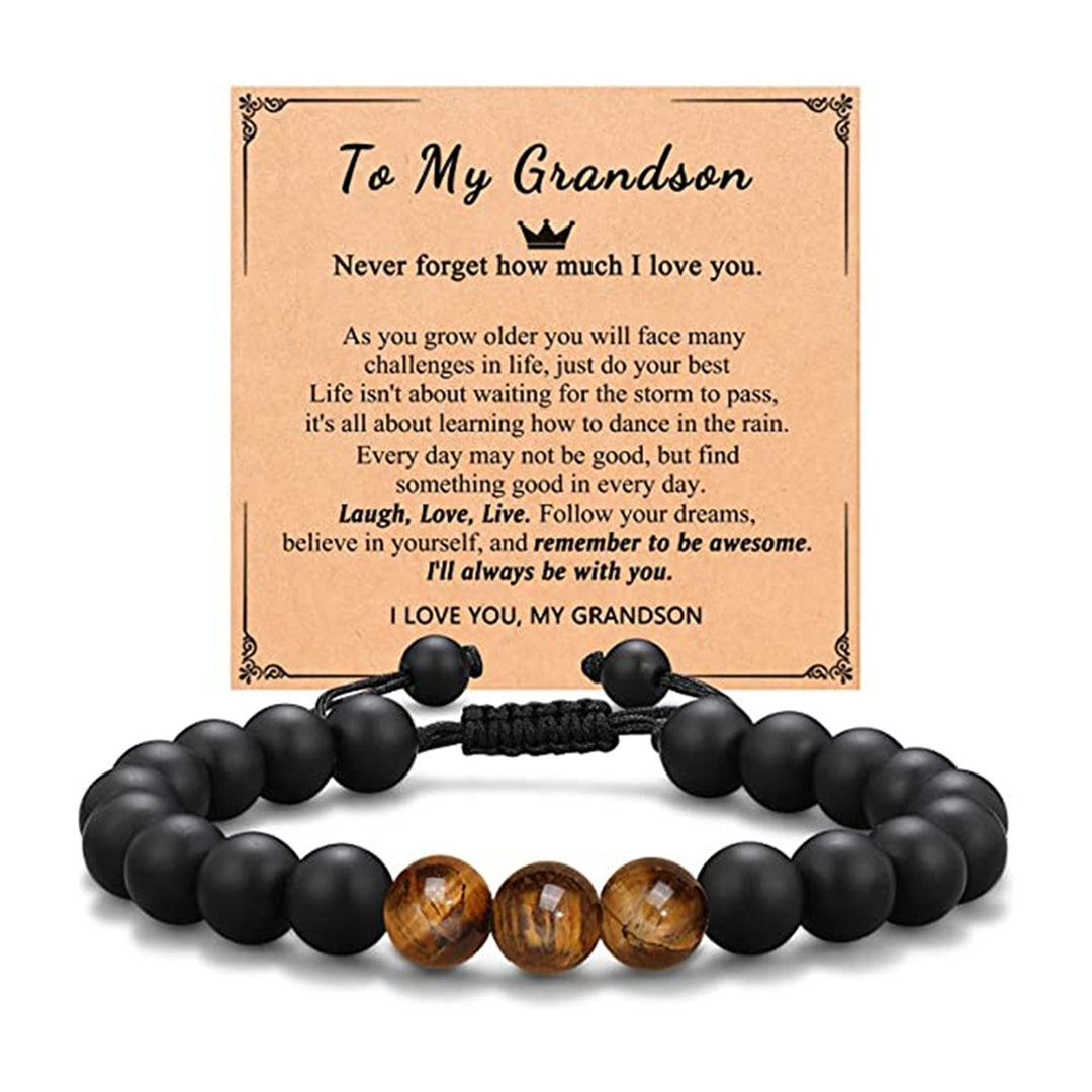 Beads Bracelet Natural Stone Matte Black Rock Elastic Bangle Adjustable Comfortable for Image 8