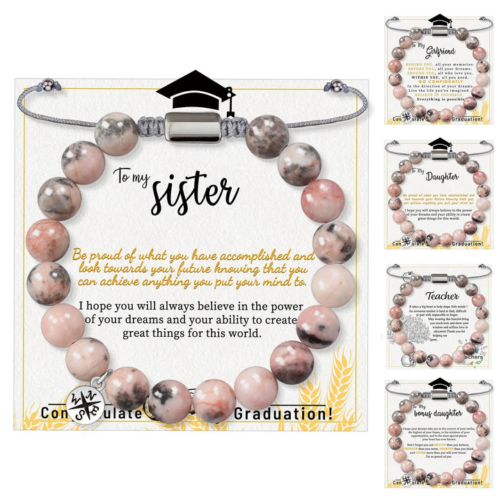 8MM Pink Beads Bracelet with Inspirational Card Adjustable Daughter Girls Natural Stone Round Beads Bracelet Graduation Image 9