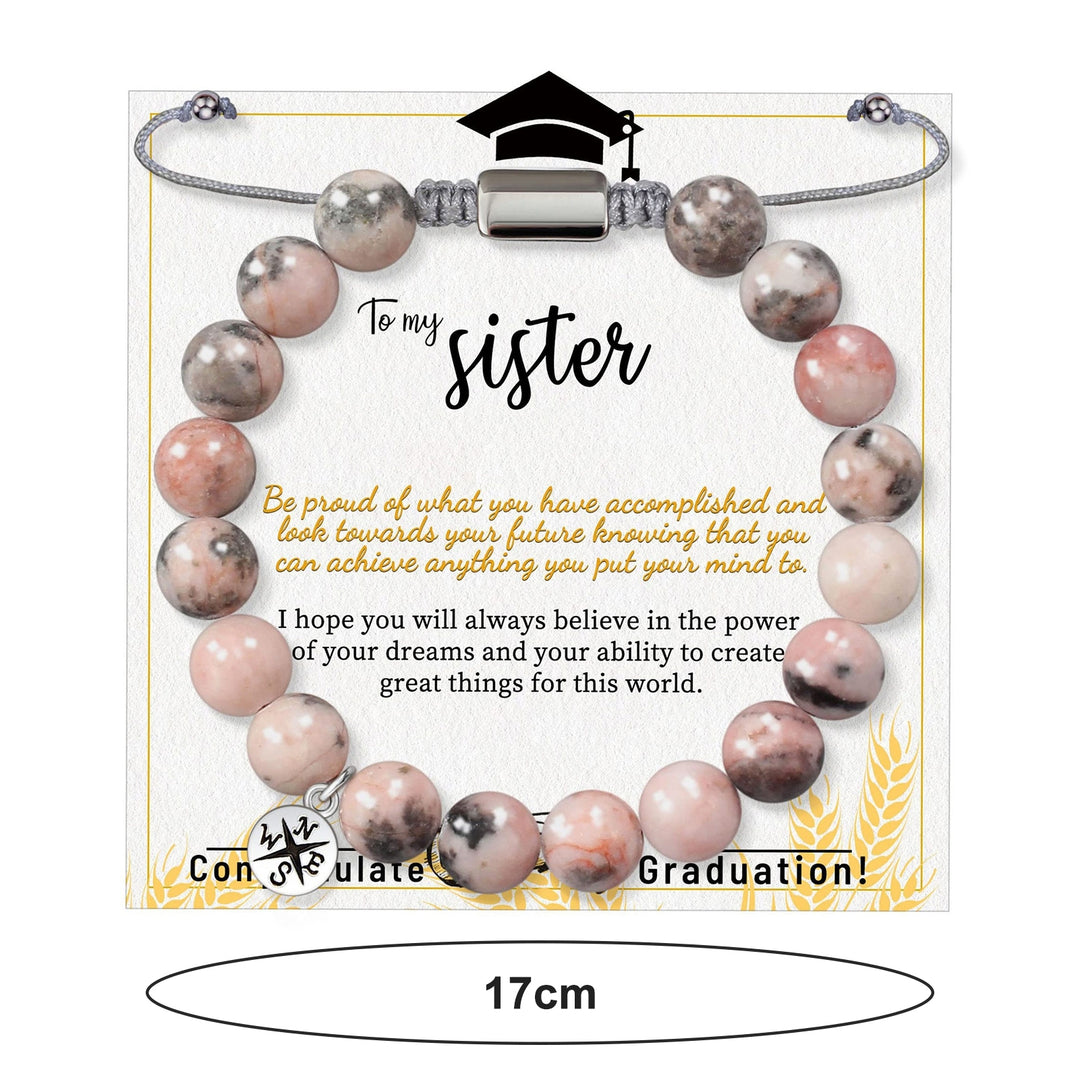 8MM Pink Beads Bracelet with Inspirational Card Adjustable Daughter Girls Natural Stone Round Beads Bracelet Graduation Image 10