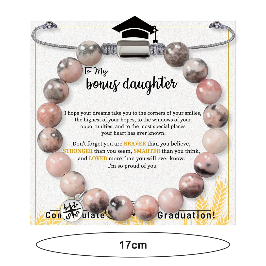 8MM Pink Beads Bracelet with Inspirational Card Adjustable Daughter Girls Natural Stone Round Beads Bracelet Graduation Image 11