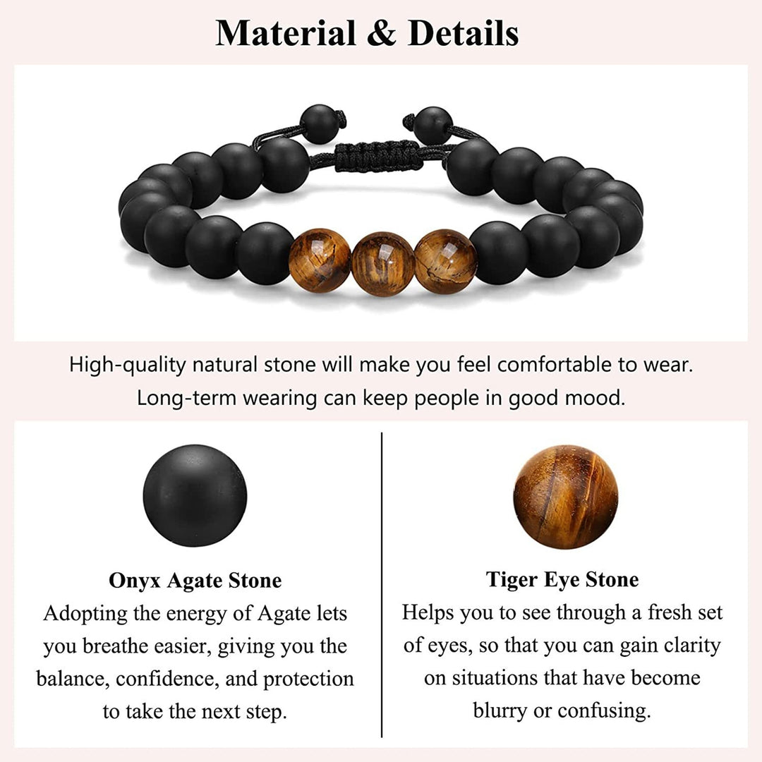 Beads Bracelet Natural Stone Matte Black Rock Elastic Bangle Adjustable Comfortable for Image 11