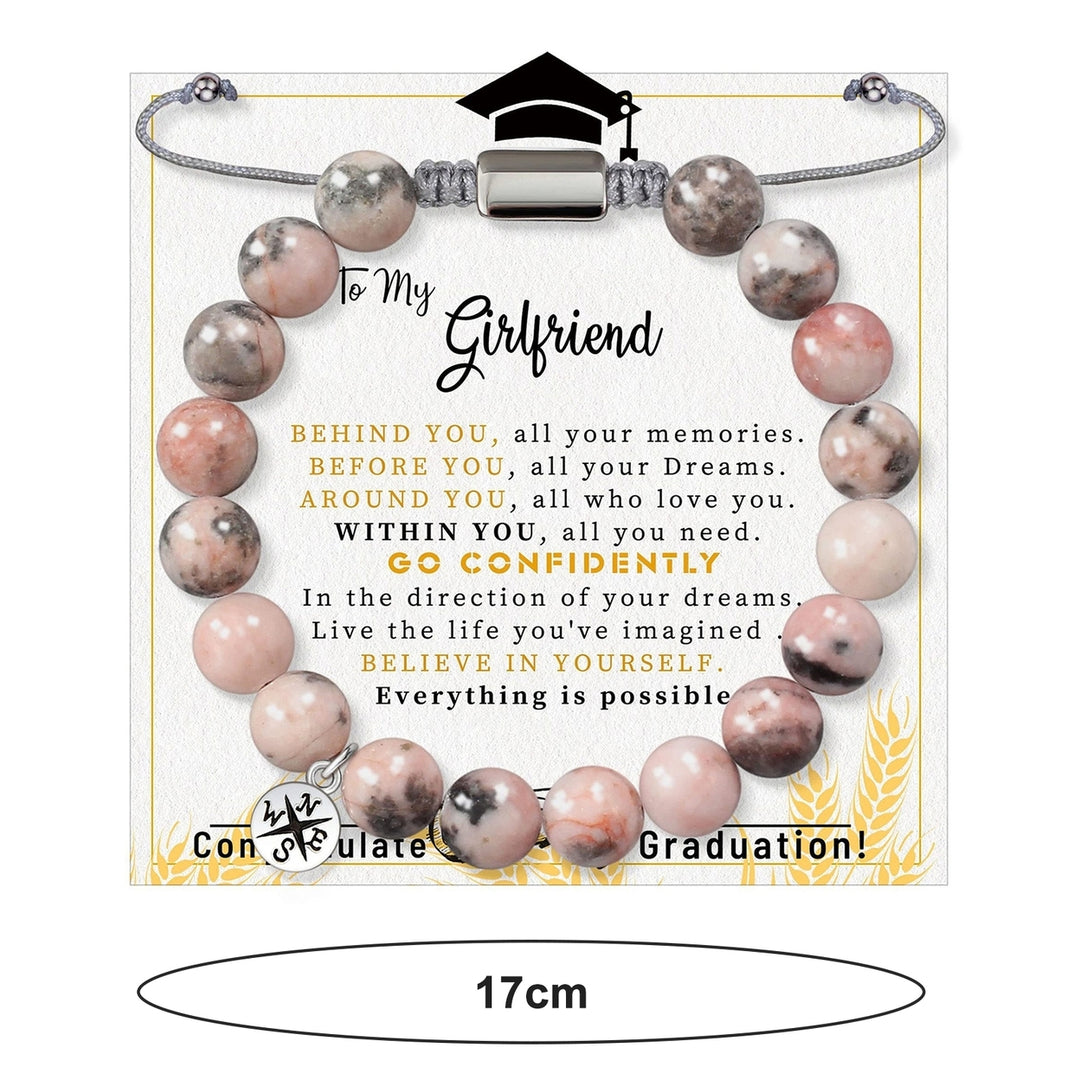 8MM Pink Beads Bracelet with Inspirational Card Adjustable Daughter Girls Natural Stone Round Beads Bracelet Graduation Image 12