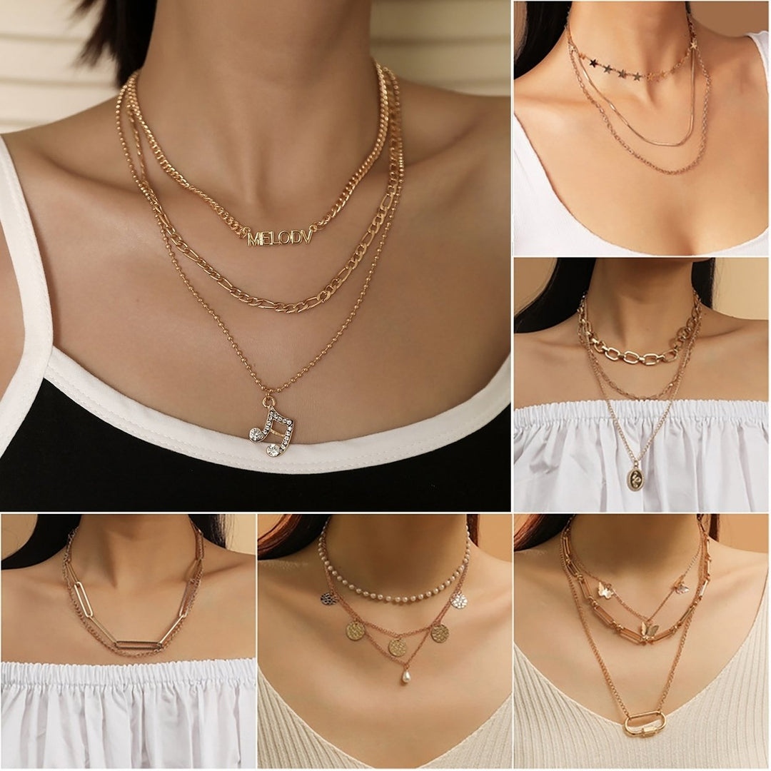 Women Necklace Multi Shapes Hip Hop Extended Length Star Shape Multi-layer Lady Necklace Daily Jewelry Image 1