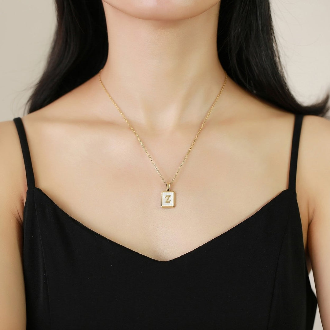 Pendant Necklace Square A-Z Letters Jewelry Plated Geometric Clavicle Chain for Wedding Image 1