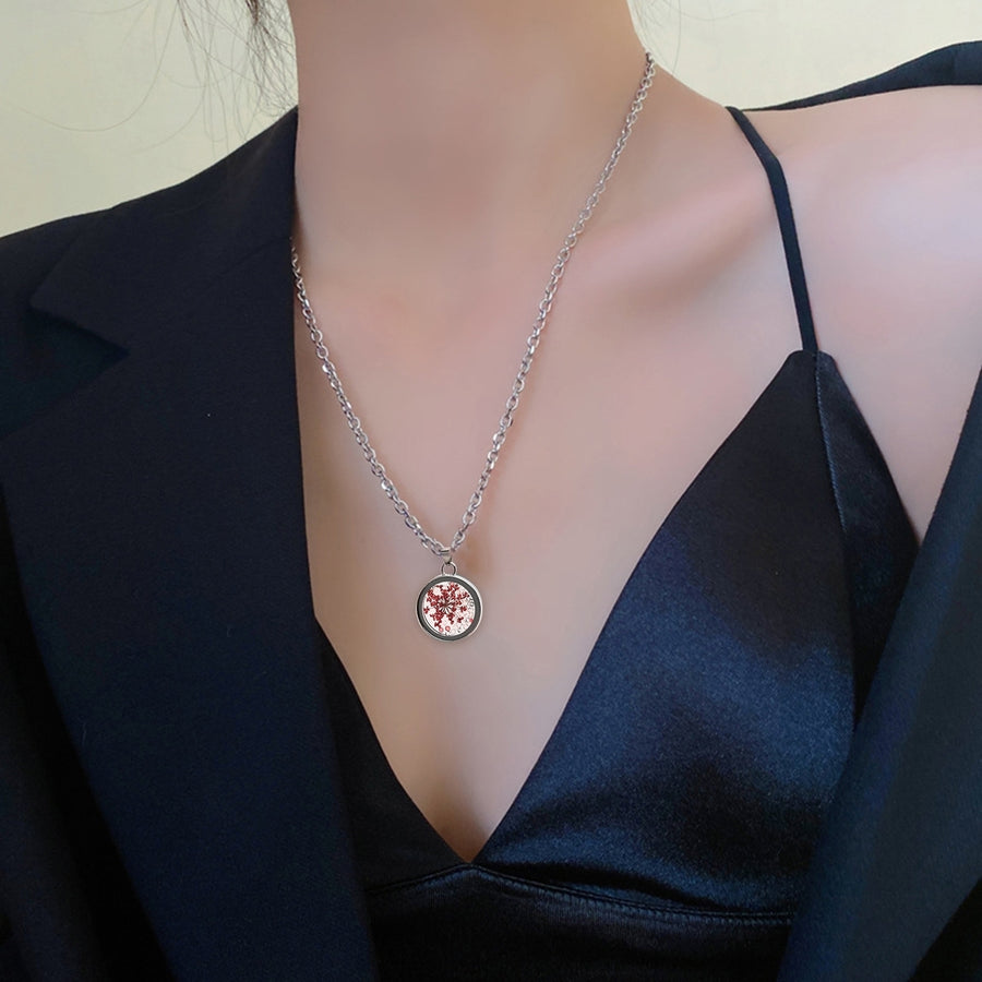 Women Necklace Round Pendant Dry Flower Jewelry Adjustable Smooth Necklace for Wedding Party Banquet Image 1