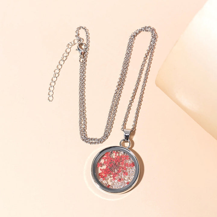 Women Necklace Round Pendant Dry Flower Jewelry Adjustable Smooth Necklace for Wedding Party Banquet Image 12