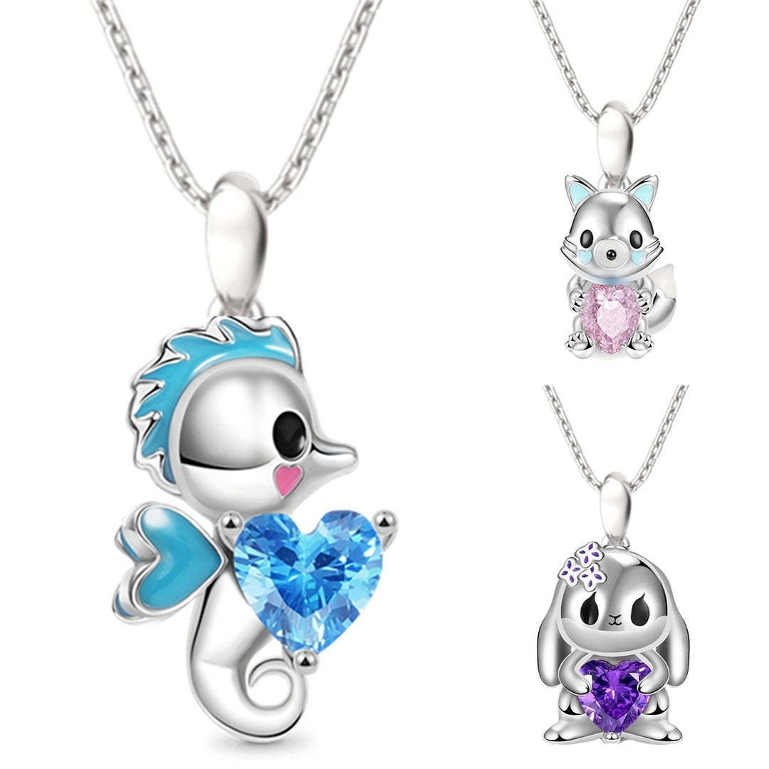 Pendant Necklace Festive Personality Rhinestone Easter Cartoon Fox Rabbit Seahorse Women Necklace Jewelry Accessory Image 1