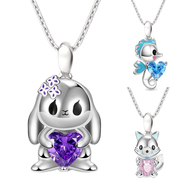 Pendant Necklace Festive Personality Rhinestone Easter Cartoon Fox Rabbit Seahorse Women Necklace Jewelry Accessory Image 9