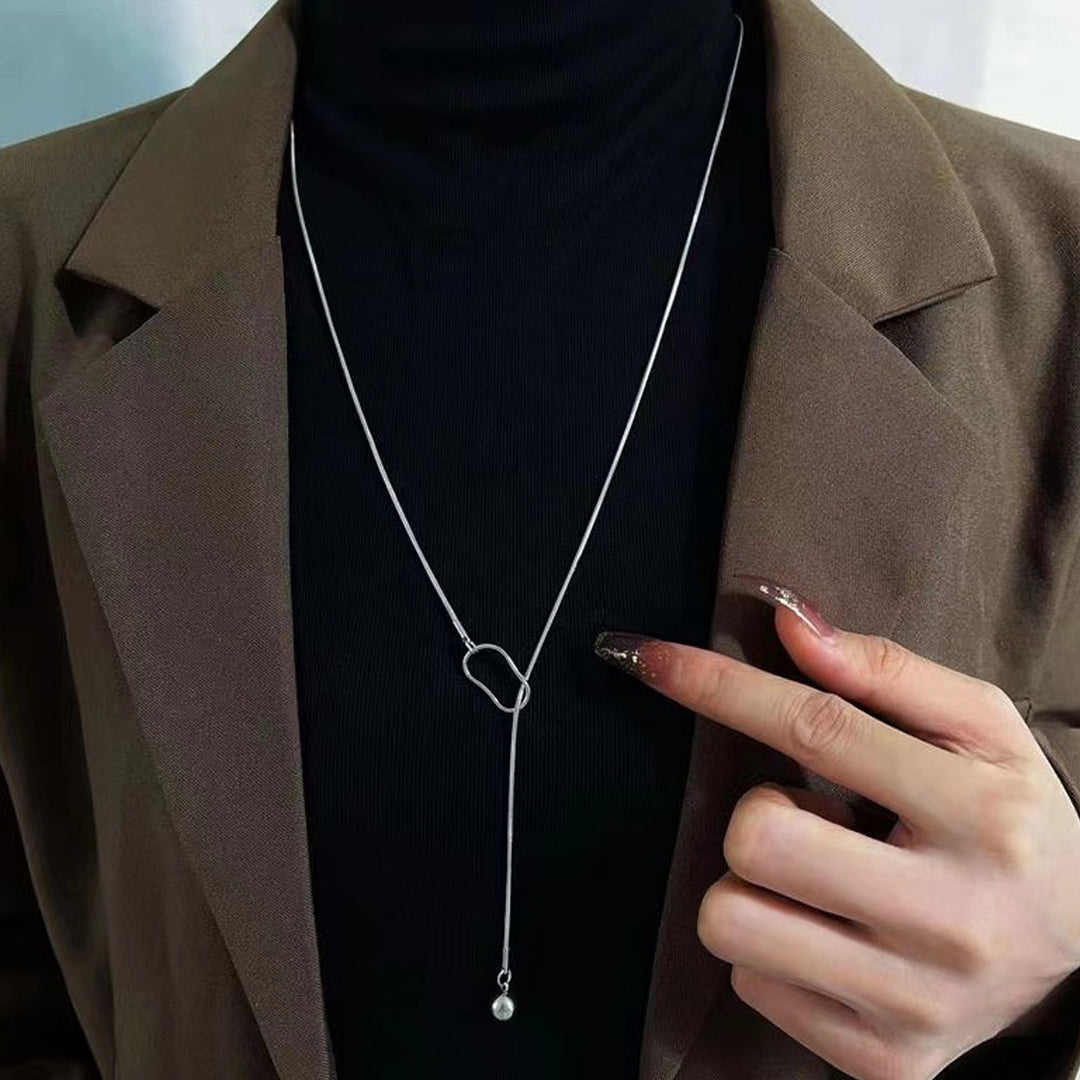 Clavicle Chain Elegant Metal Ball Simple Geometric Electroplating Decorative Gift Long Pendant Sweater Chain Women Image 8