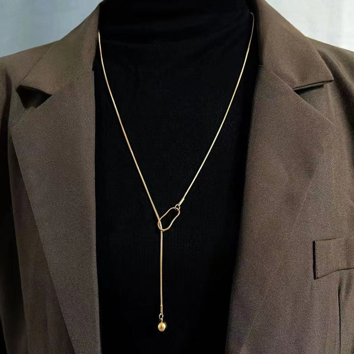 Clavicle Chain Elegant Metal Ball Simple Geometric Electroplating Decorative Gift Long Pendant Sweater Chain Women Image 12