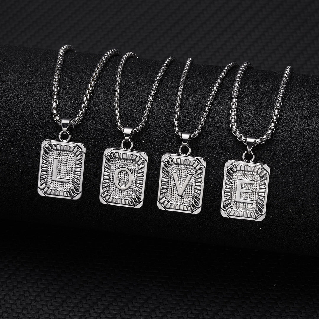 Adults Necklace Rectangle Pendant Personality Hypoallergenic Capital Letter LOVE Men Women Necklace Valentines Day Image 1