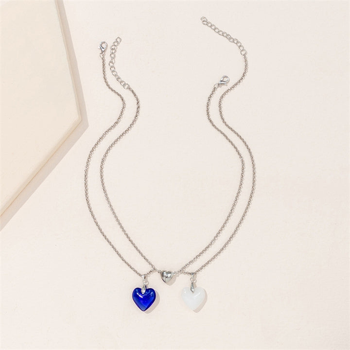 1 Pair Couple Necklace Magnetic Two-tone Slim Link Chain Hypoallergenic Love Heart Natural Stone Pendant Necklace Image 8