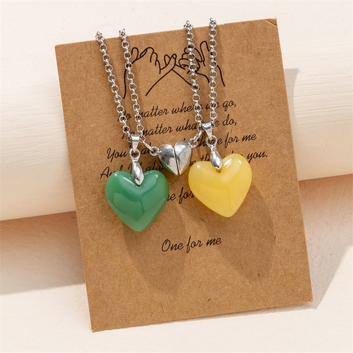 1 Pair Couple Necklace Magnetic Two-tone Slim Link Chain Hypoallergenic Love Heart Natural Stone Pendant Necklace Image 10