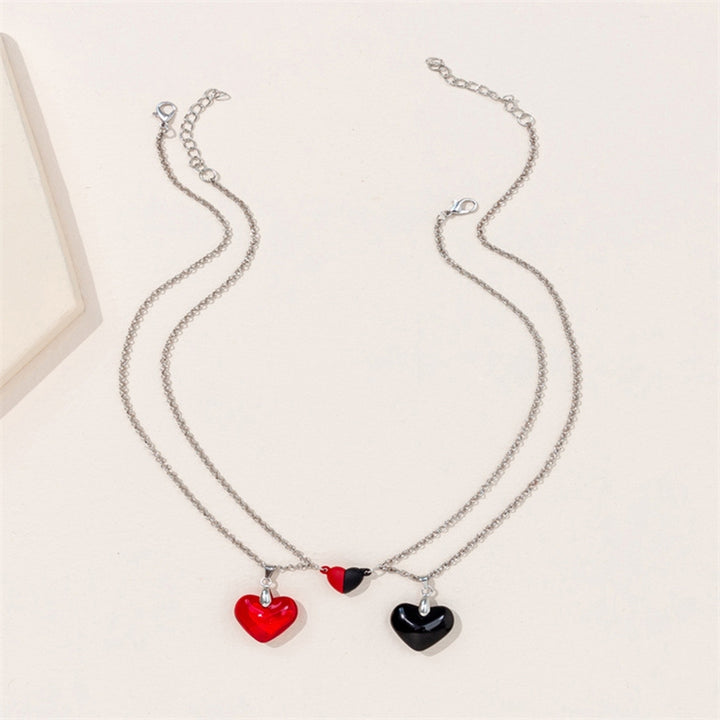 1 Pair Couple Necklace Magnetic Two-tone Slim Link Chain Hypoallergenic Love Heart Natural Stone Pendant Necklace Image 12