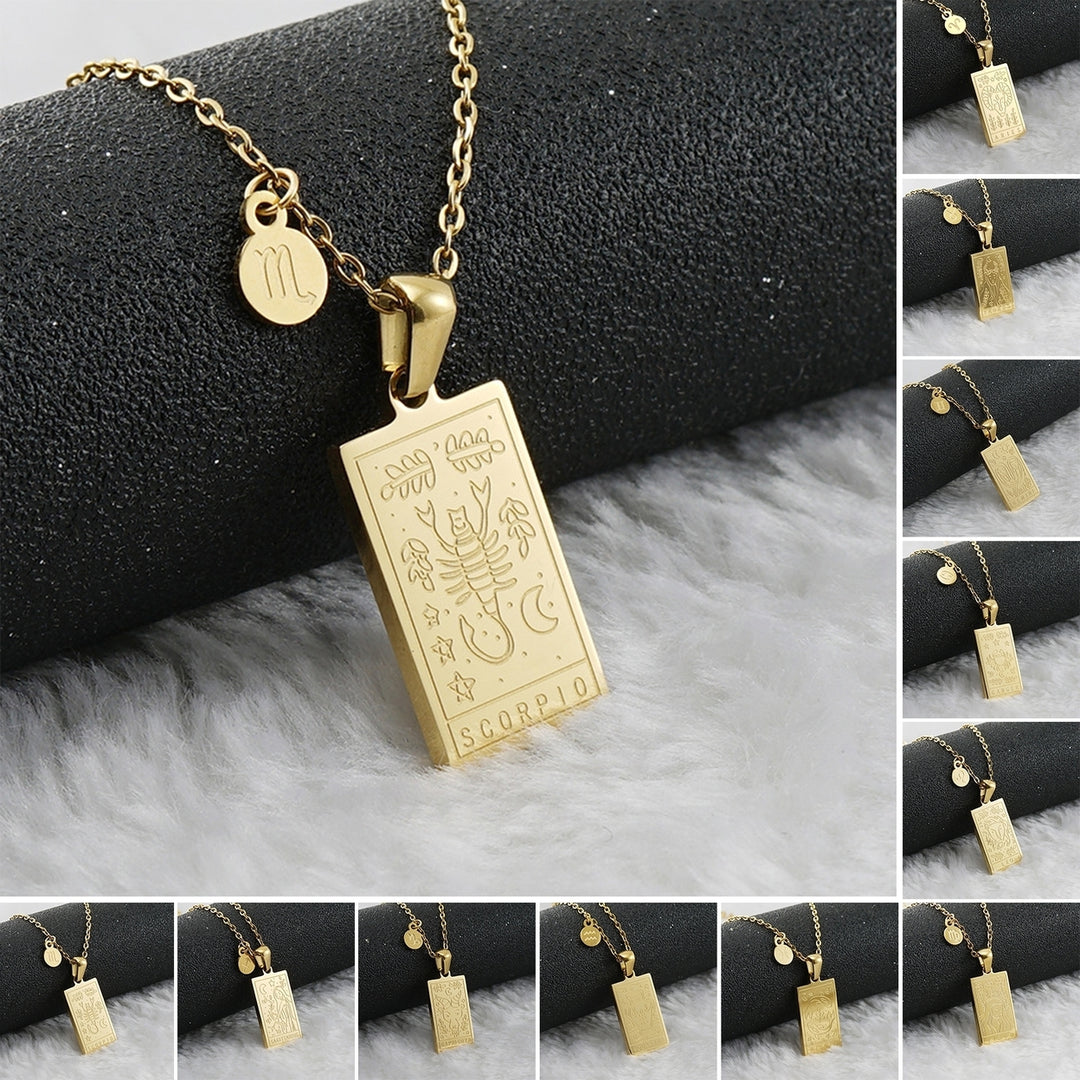 Women Necklace Square Plate Golden Slim Chain Elegant Dainty 12 Constellation Pendant Clavicle Necklace Fashion Jewelry Image 1