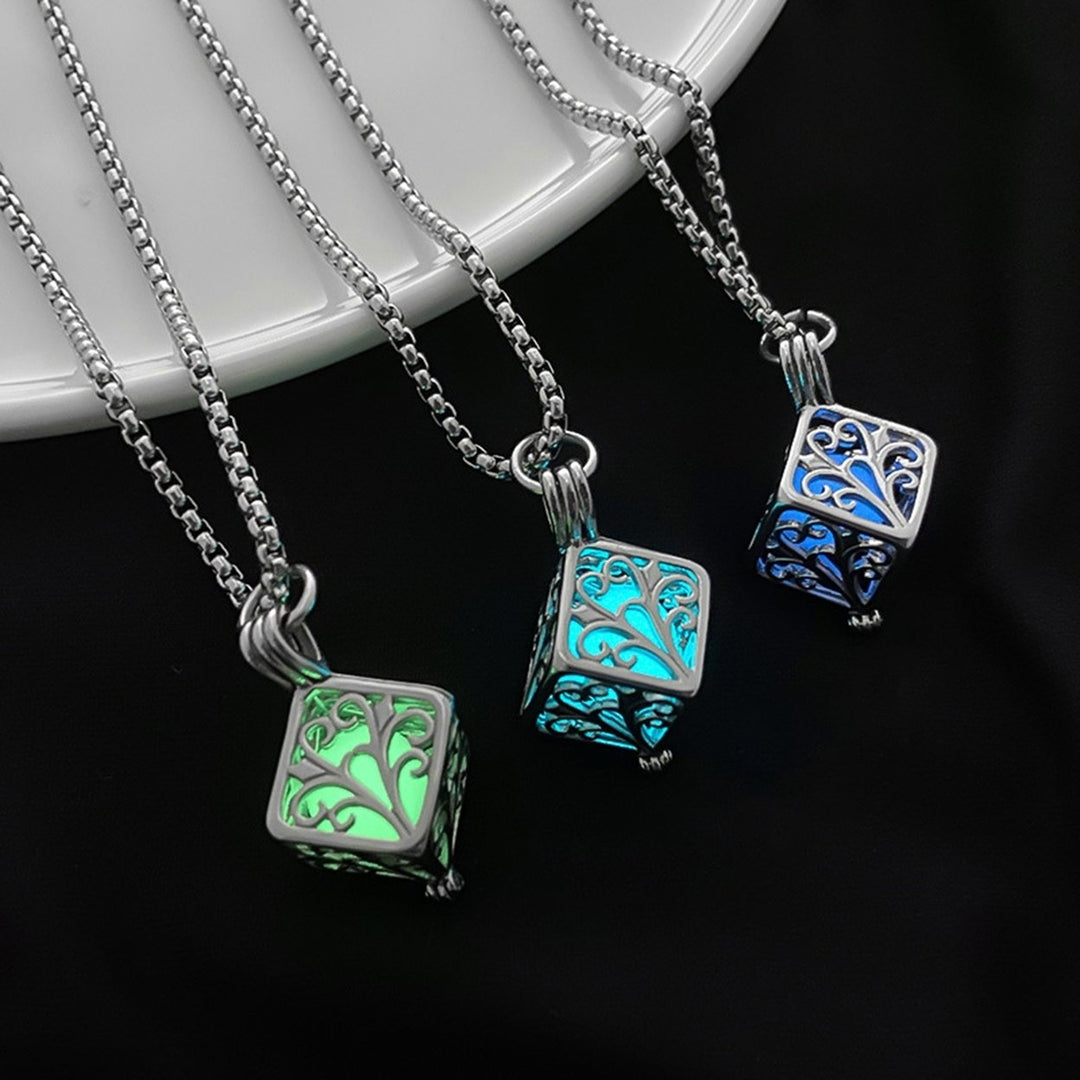 Geometric Glow in The Dark Necklace Square Pendant with Titanium Chain for Women Minimalist Stylish Night Fluorescence Image 1