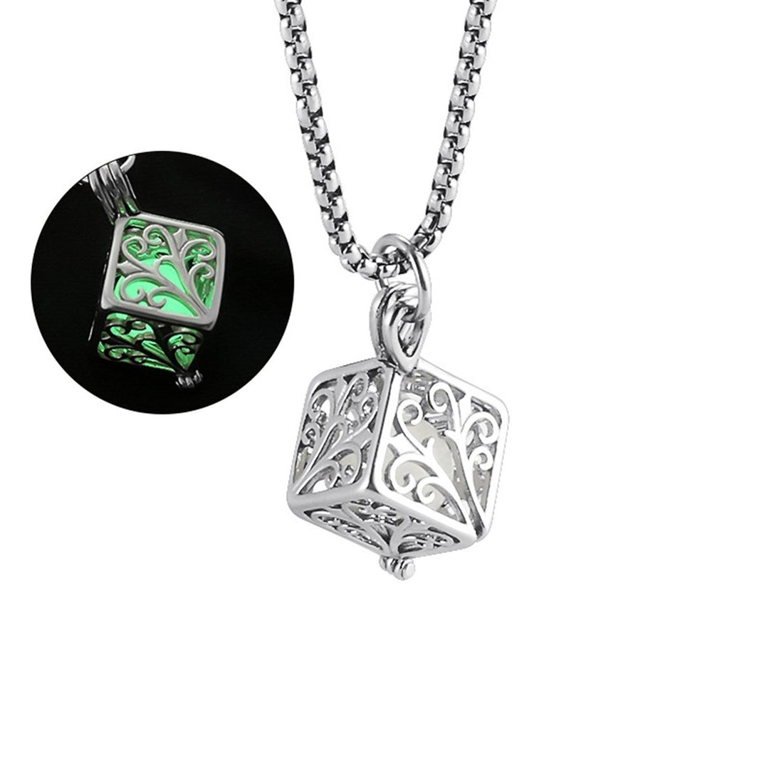 Geometric Glow in The Dark Necklace Square Pendant with Titanium Chain for Women Minimalist Stylish Night Fluorescence Image 3