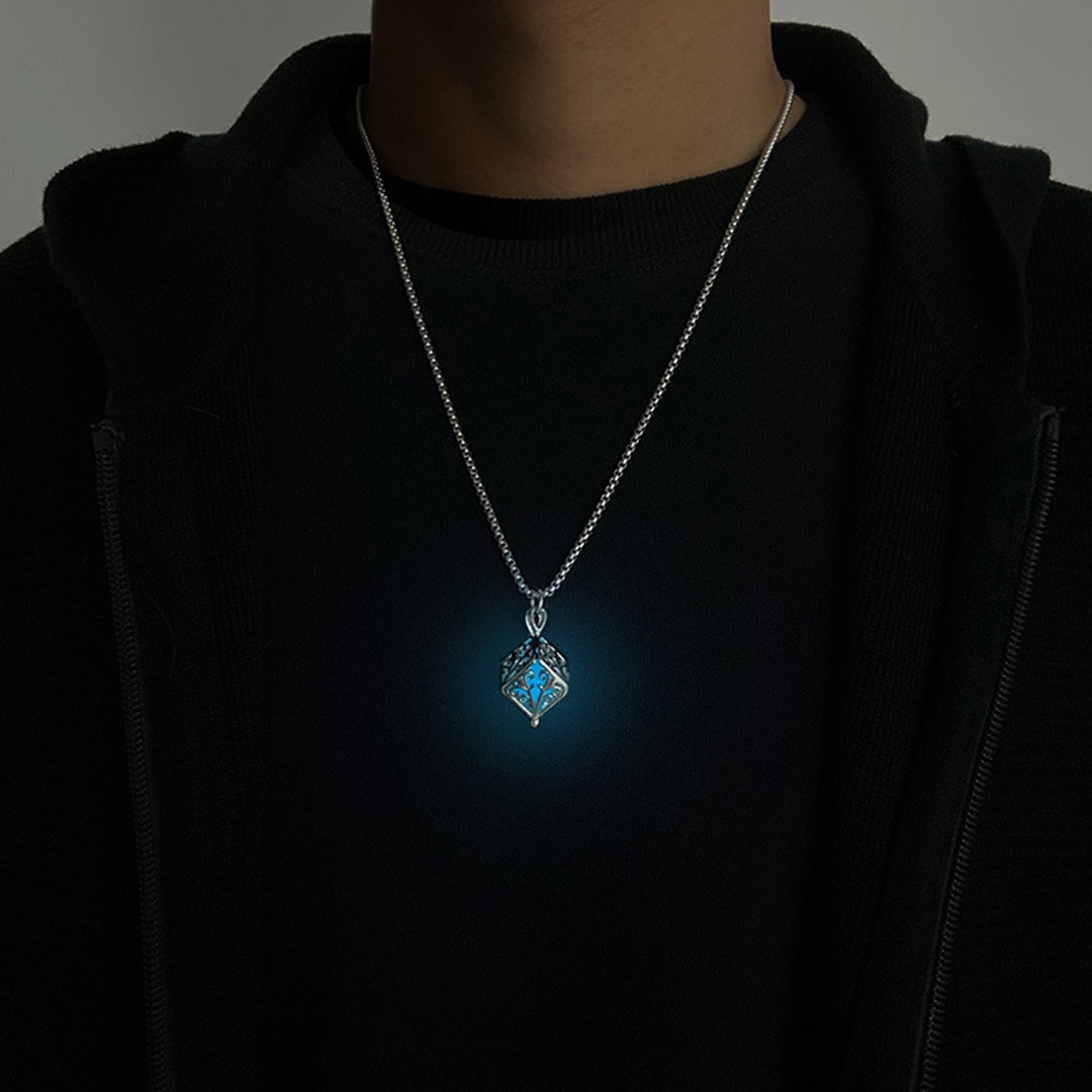 Geometric Glow in The Dark Necklace Square Pendant with Titanium Chain for Women Minimalist Stylish Night Fluorescence Image 11