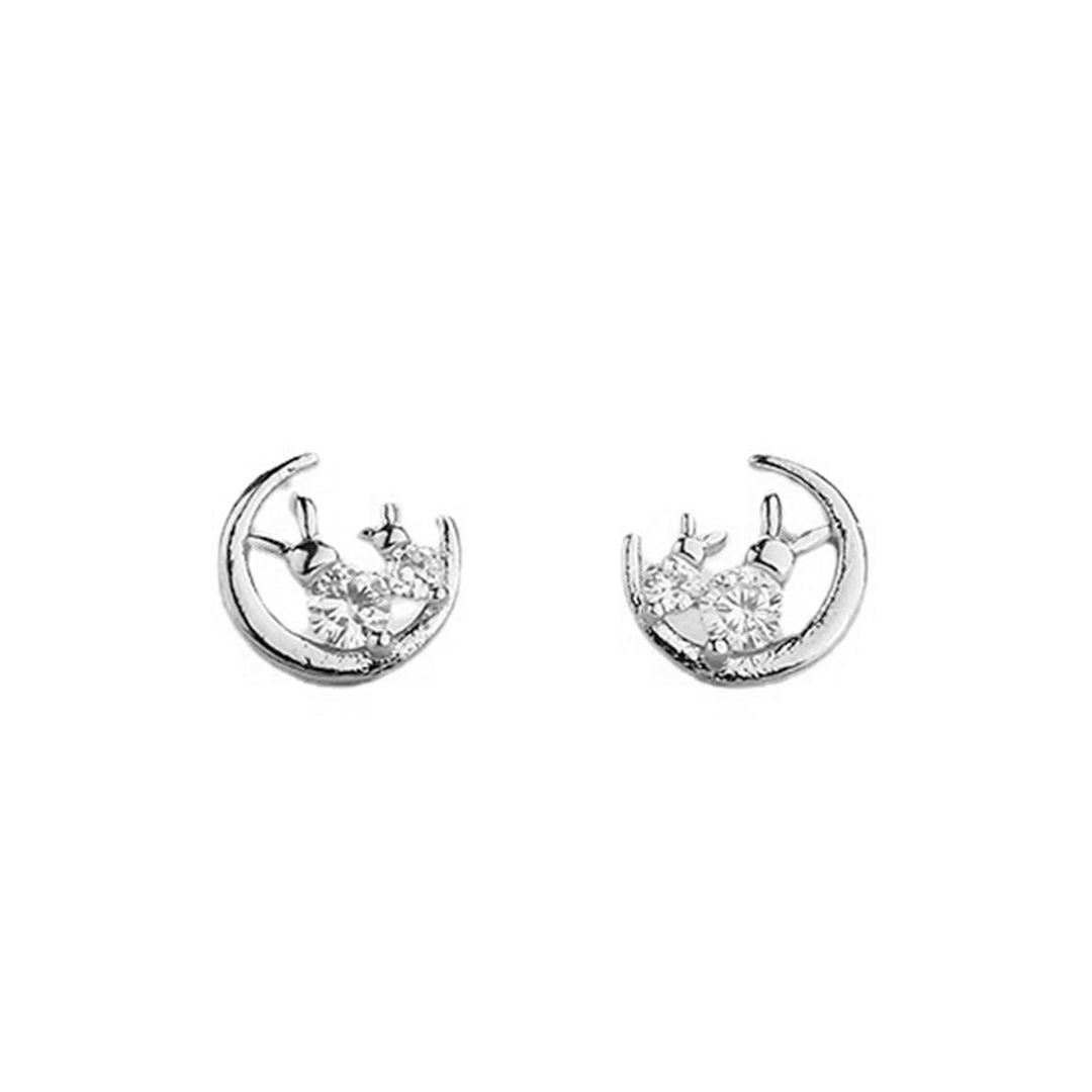 Stud Earrings Sweet Glitter Korean Style Rabbit Moon Inlaid Rhinestone Pendant Necklace Ear Studs Jewelry Accessory Image 2