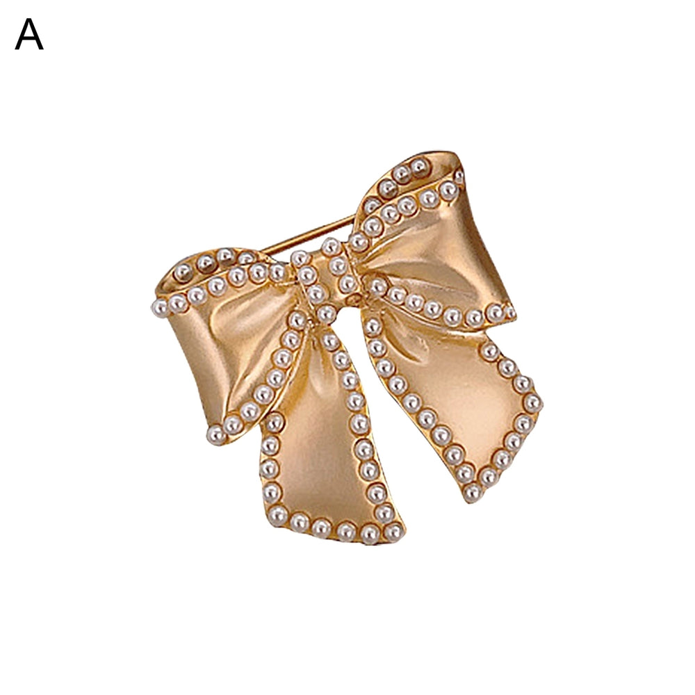 Brooch Pin Bow Faux Pearls Female Sparkling Long Lasting Brooch Clothes Decor Image 2