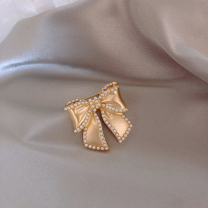 Brooch Pin Bow Faux Pearls Female Sparkling Long Lasting Brooch Clothes Decor Image 8