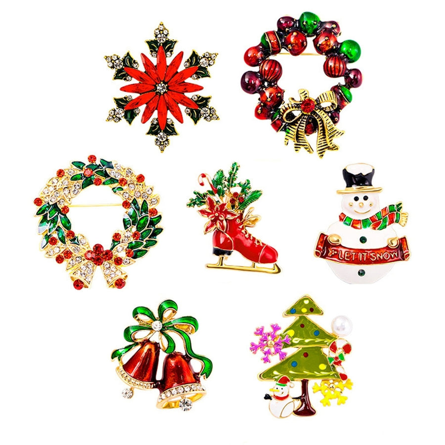 Christmas Brooch Wreath Christmas Tree Snowman Decor Snowflake Decor Colorful Rhinestone Exquisite  Year Gift Sweater Image 1