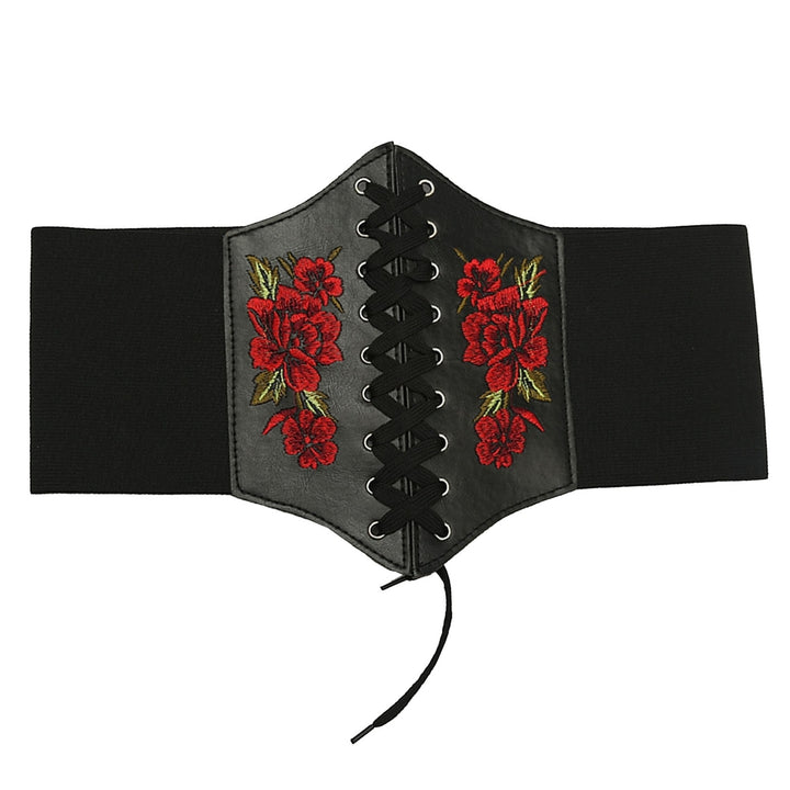 Women Bustier Butterflies Embroidery Faux Leather Super Wide Floral Body Shaper Belt Photography Props Image 4