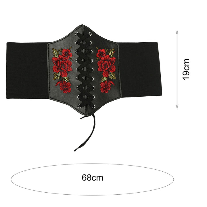 Women Bustier Butterflies Embroidery Faux Leather Super Wide Floral Body Shaper Belt Photography Props Image 8