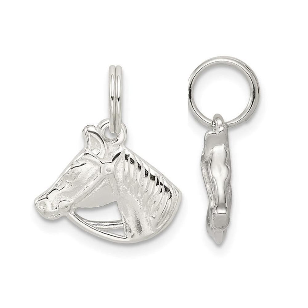 Horse Head with Bridle Charm Pendant Necklace in Sterling Silver Image 2