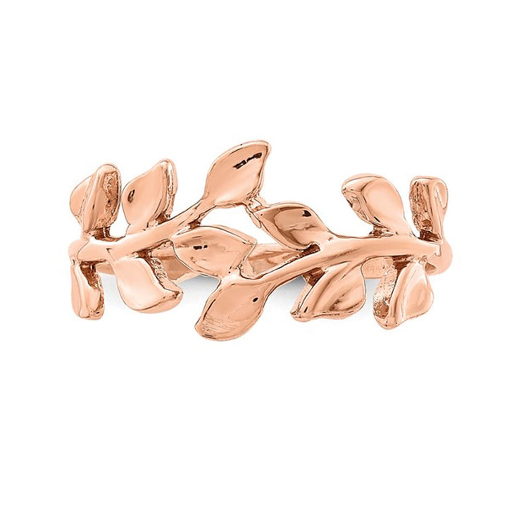 14K Rose Pink Gold Polished Vine Leaf Ring Image 4