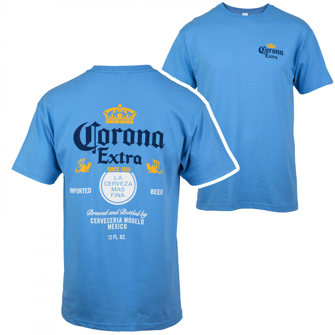 Corona Extra Label Carolina Blue Front and Back Print T-Shirt Image 1